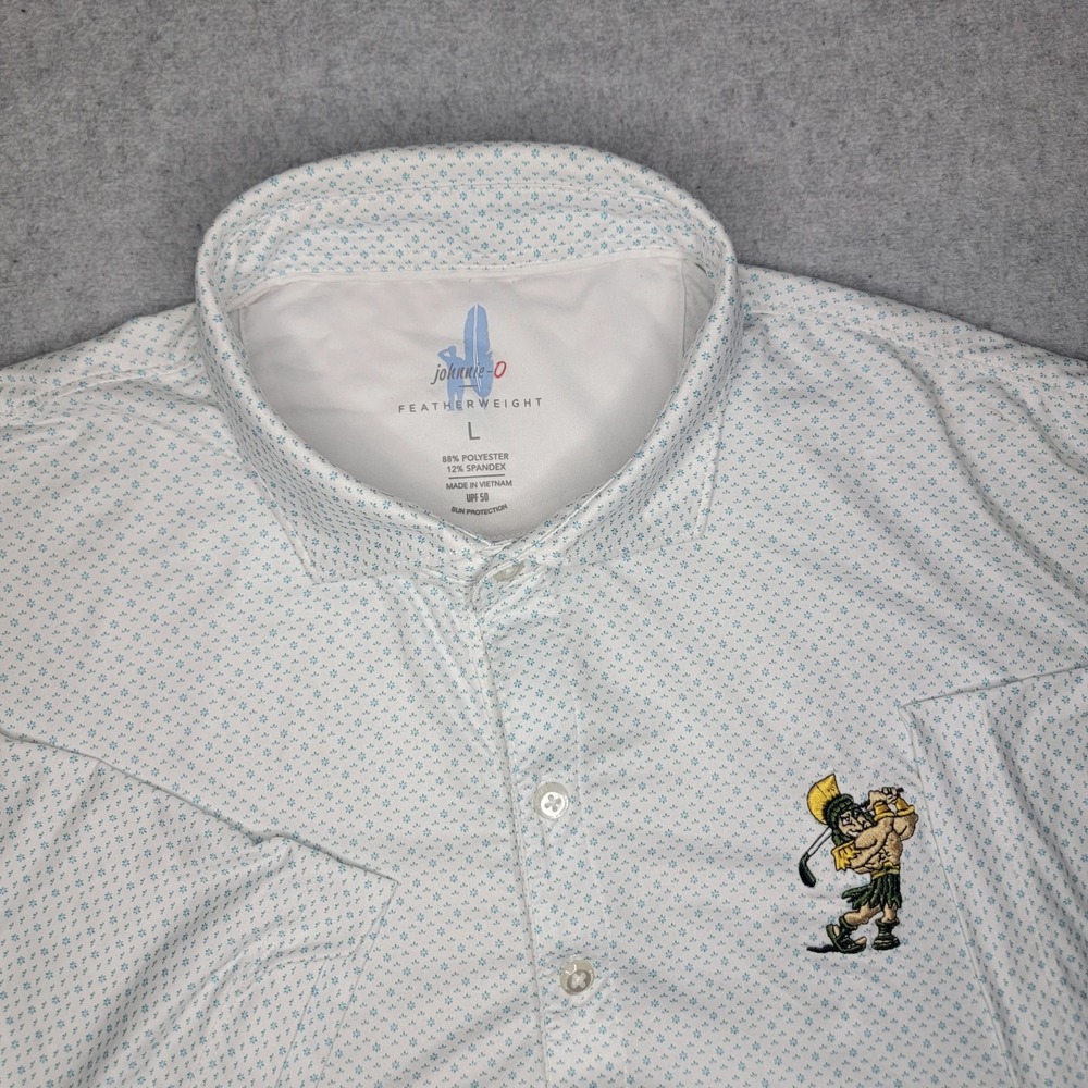 Johnnie-O Featherweight Polo Shirt Mens Large AOP Mountain Brook HS Swinging